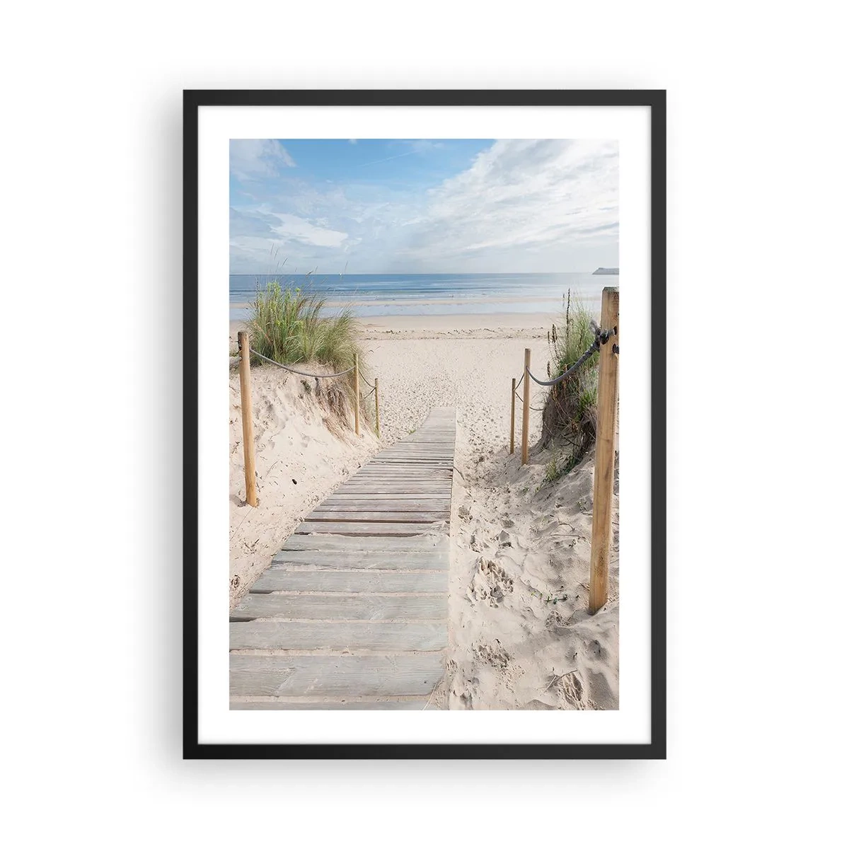 Plakat i sort ramme - Sti til stranden med havudsigt - 50x70cm - Ud over horisonten - Moderne vægdekoration til stue og soveværelse ARTTOR