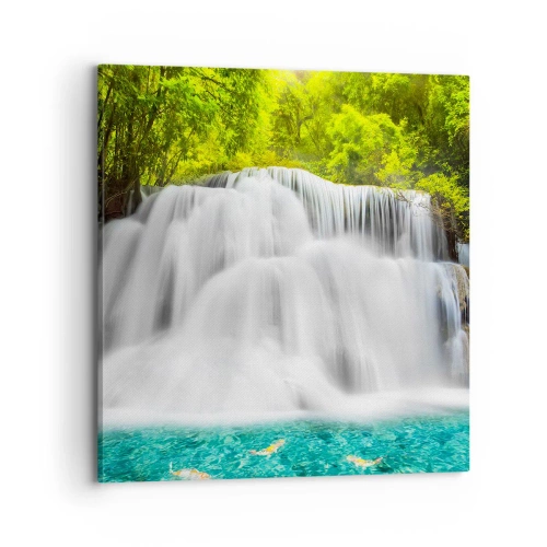 Lærredstryk - Billede på lærred - En skummende kaskade fra grøn til azurblå - 70x70 cm
