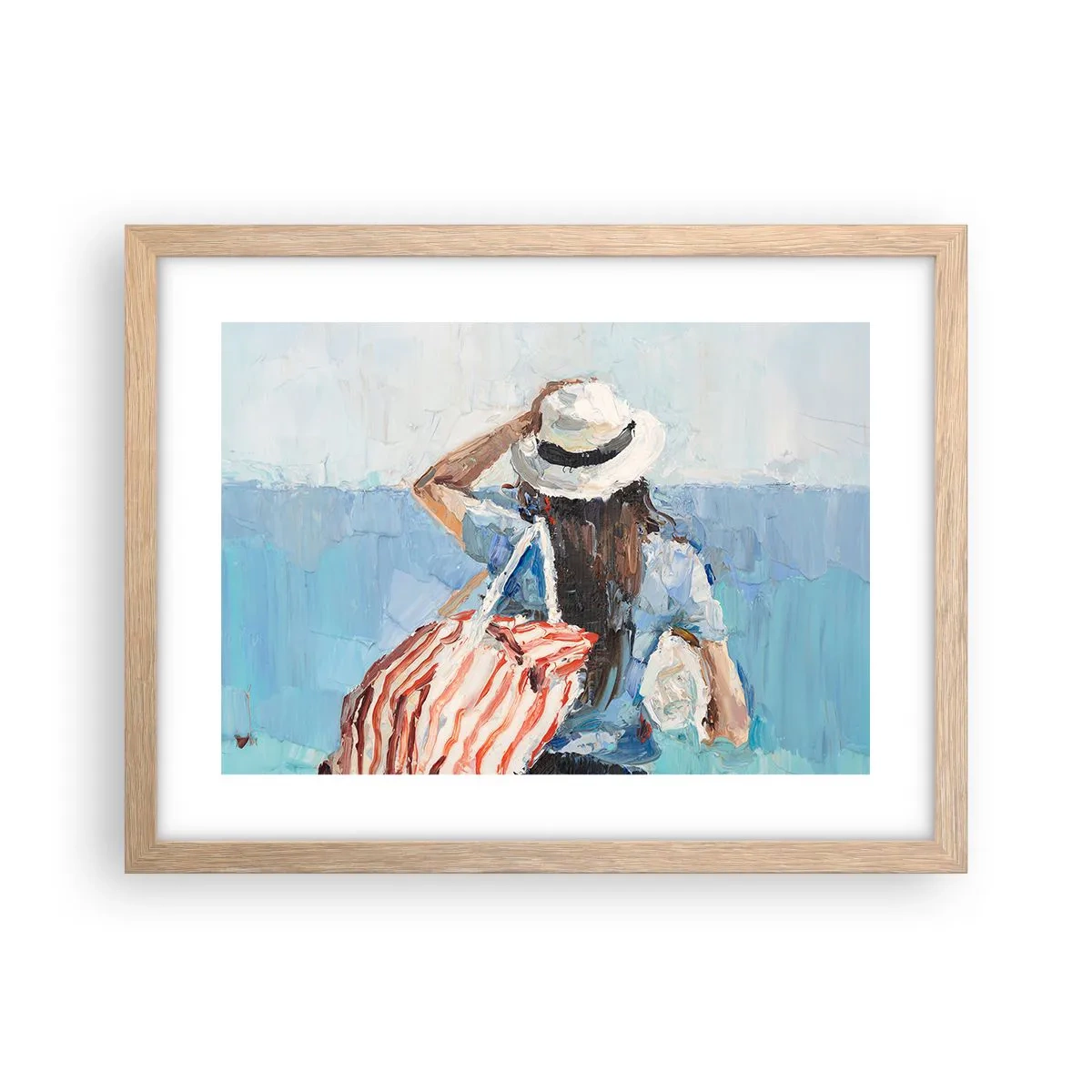 Plakat i ramme af lyst egetræ - Velkommen på ferie - 40x30 cm