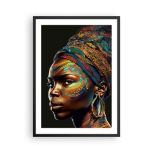 Plakat i sort ramme - Portræt af en kvinde i et farverigt tørklæde og etnisk makeup - 50x70cm - Afrikansk dronning - Moderne vægdekoration til stue og soveværelse ARTTOR