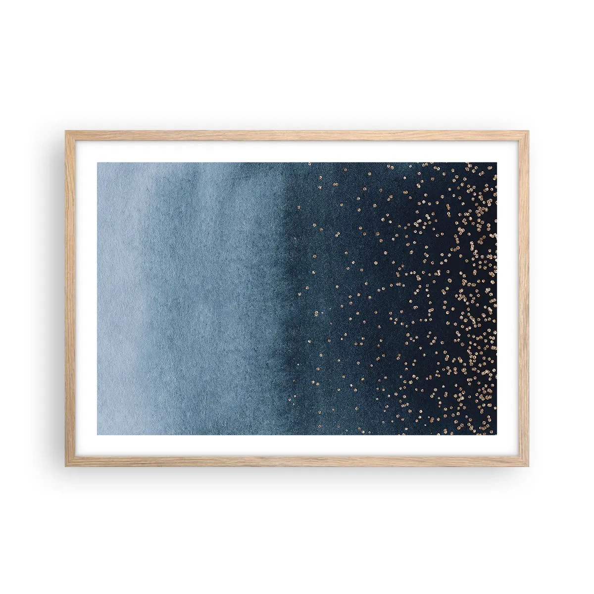 Plakat i ramme af lyst egetræ - Sammensætning - blå faser - 70x50 cm