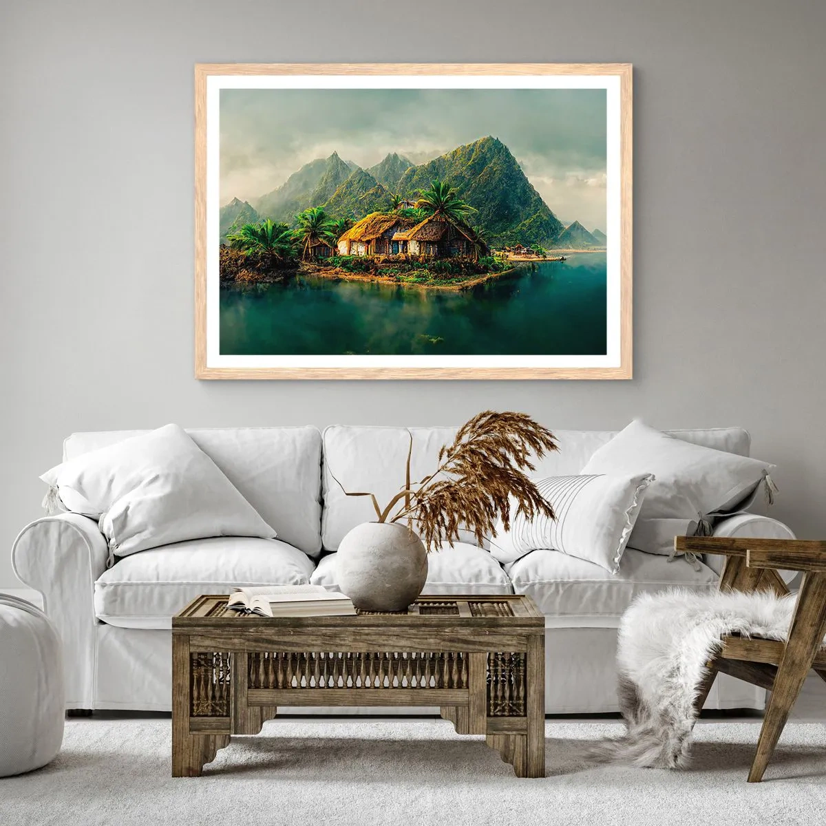 Plakat i ramme af lyst egetræ - Tropisk paradis - 40x30 cm