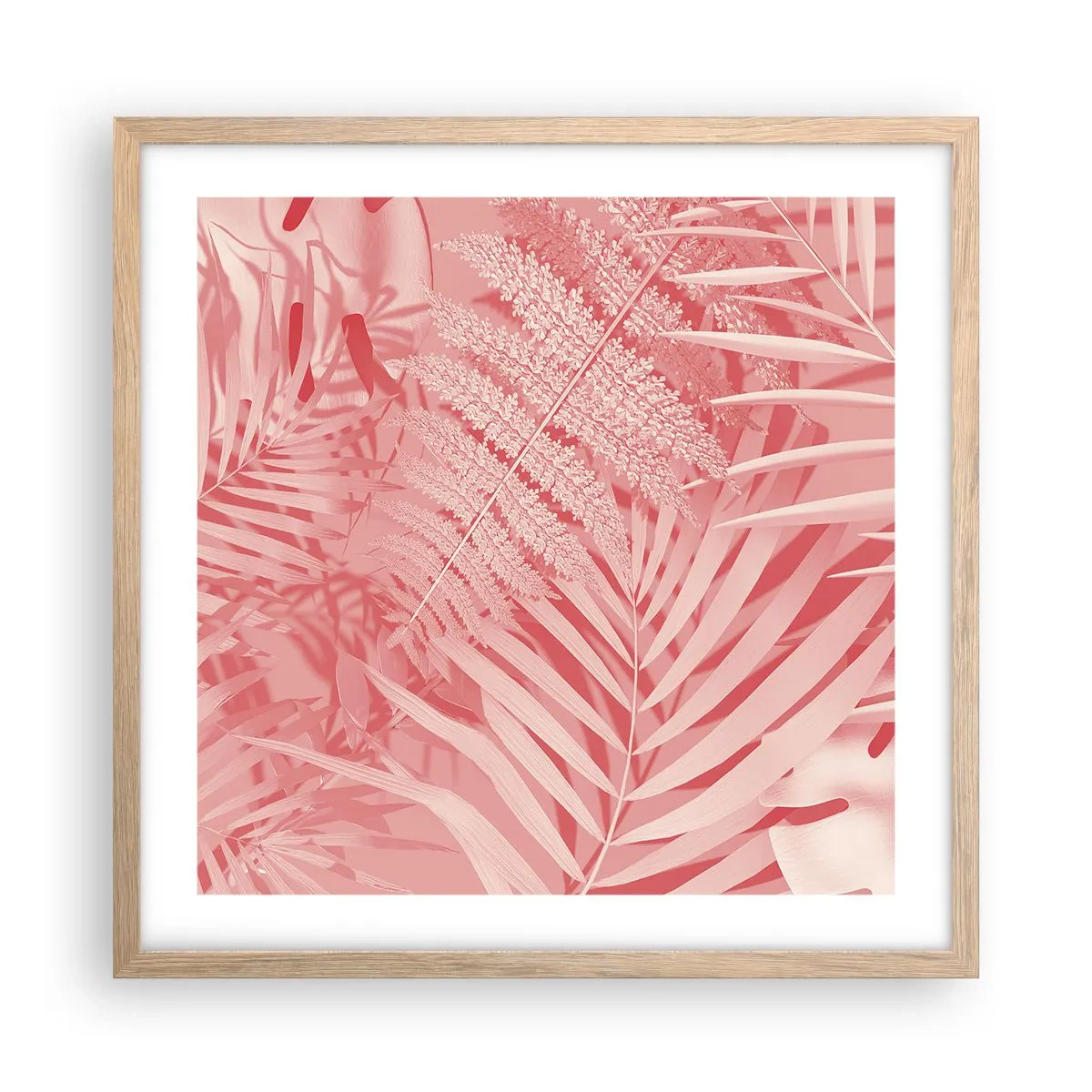 Plakat i ramme af lyst egetræ - Lyserødt koncept - 50x50 cm