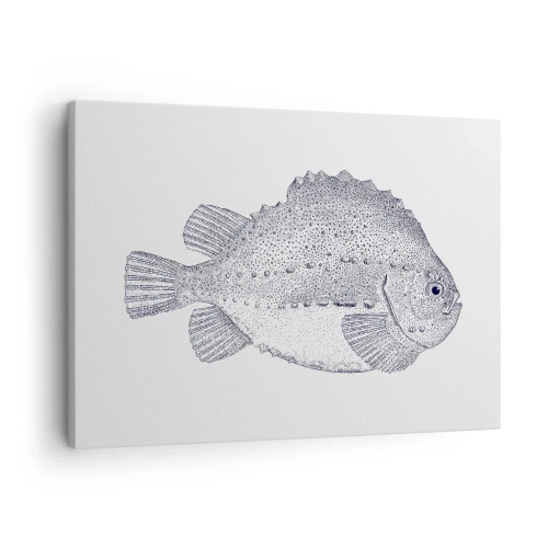 Lærredstryk - Billede på lærred - Sort-hvid tegning af en fisk på en hvid baggrund i minimalistisk stil - 70x50cm - Til naturforskerens album - Moderne vægdekoration til stue og soveværelse ARTTOR