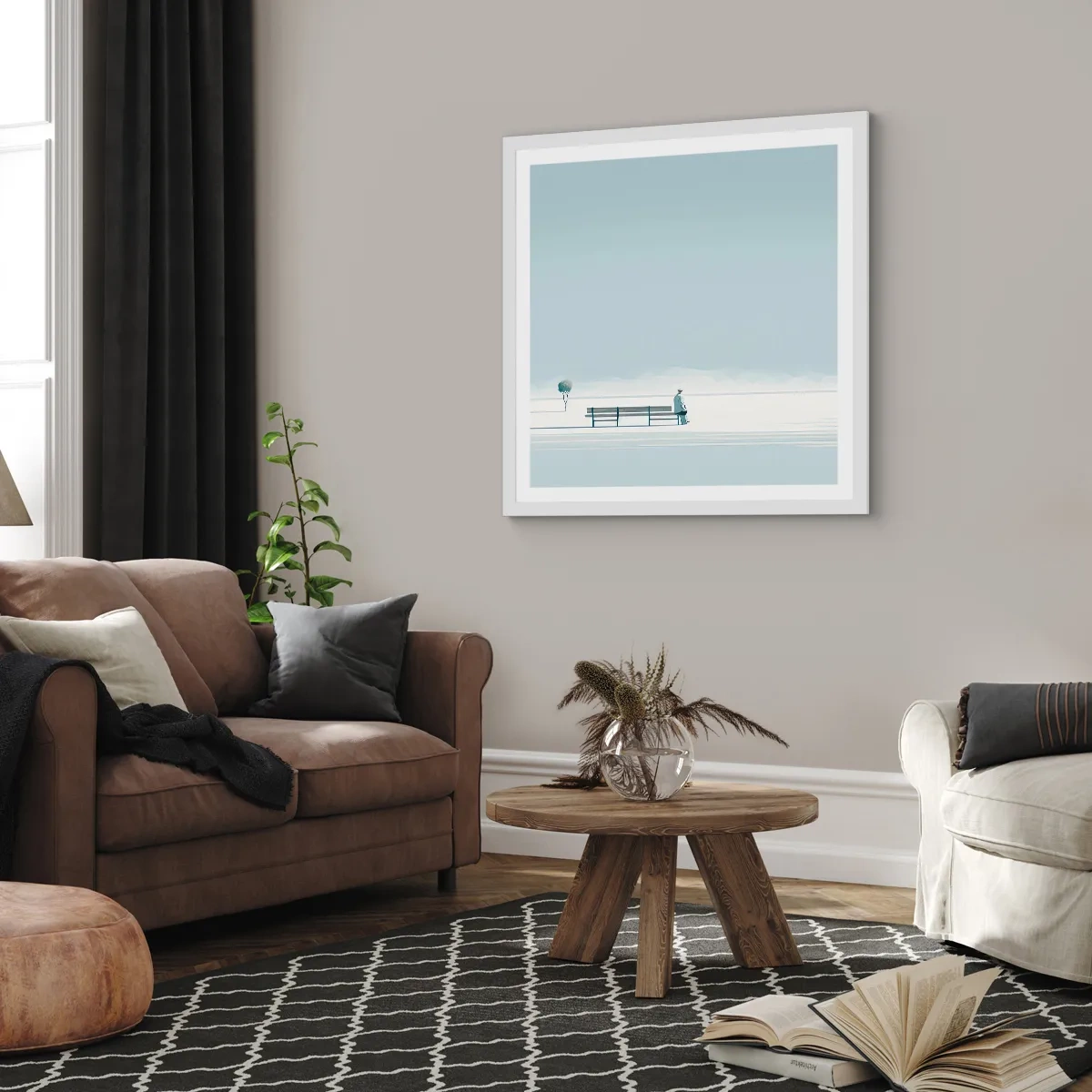 Plakat i hvid ramme - Ja, jeg venter. - 60x60 cm