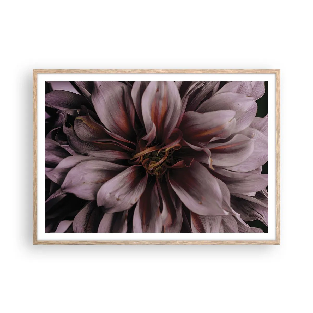 Plakat i ramme af lyst egetræ - Blomstret hjerte - 100x70 cm