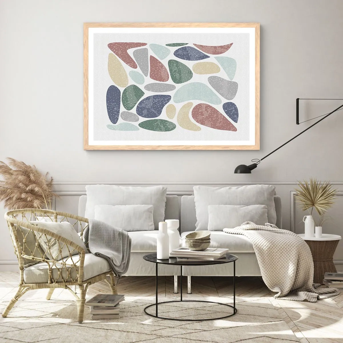 Plakat i ramme af lyst egetræ - Mosaik af pulveriserede farver - 50x40 cm