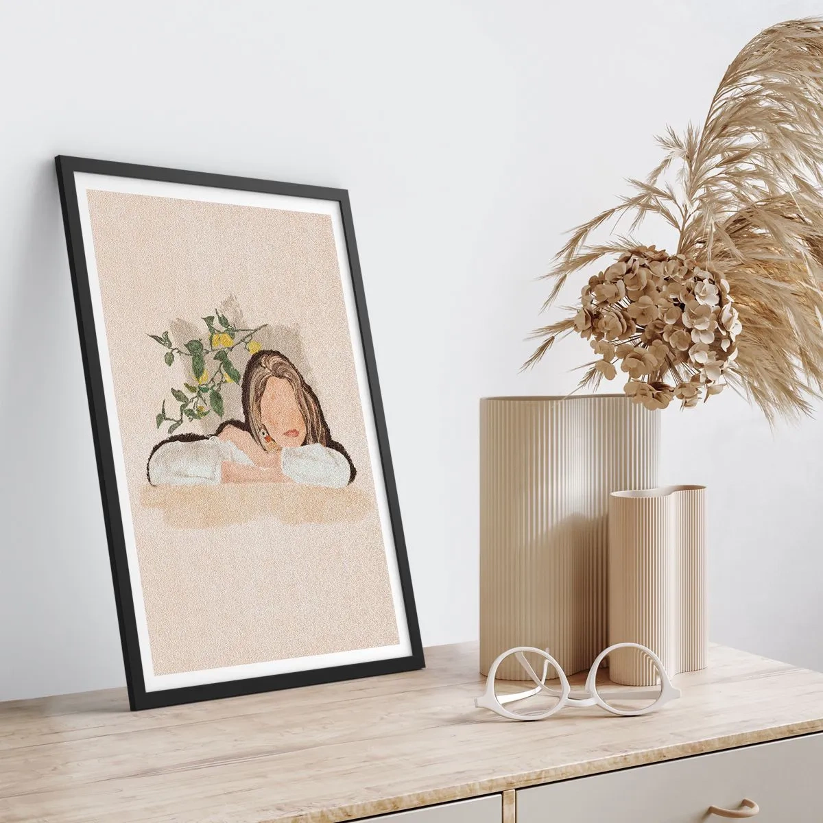 Plakat i sort ramme - En eftertænksom figur omgivet af naturen - 50x70cm - Sydstaternes skønhed - Moderne vægdekoration til stue og soveværelse ARTTOR