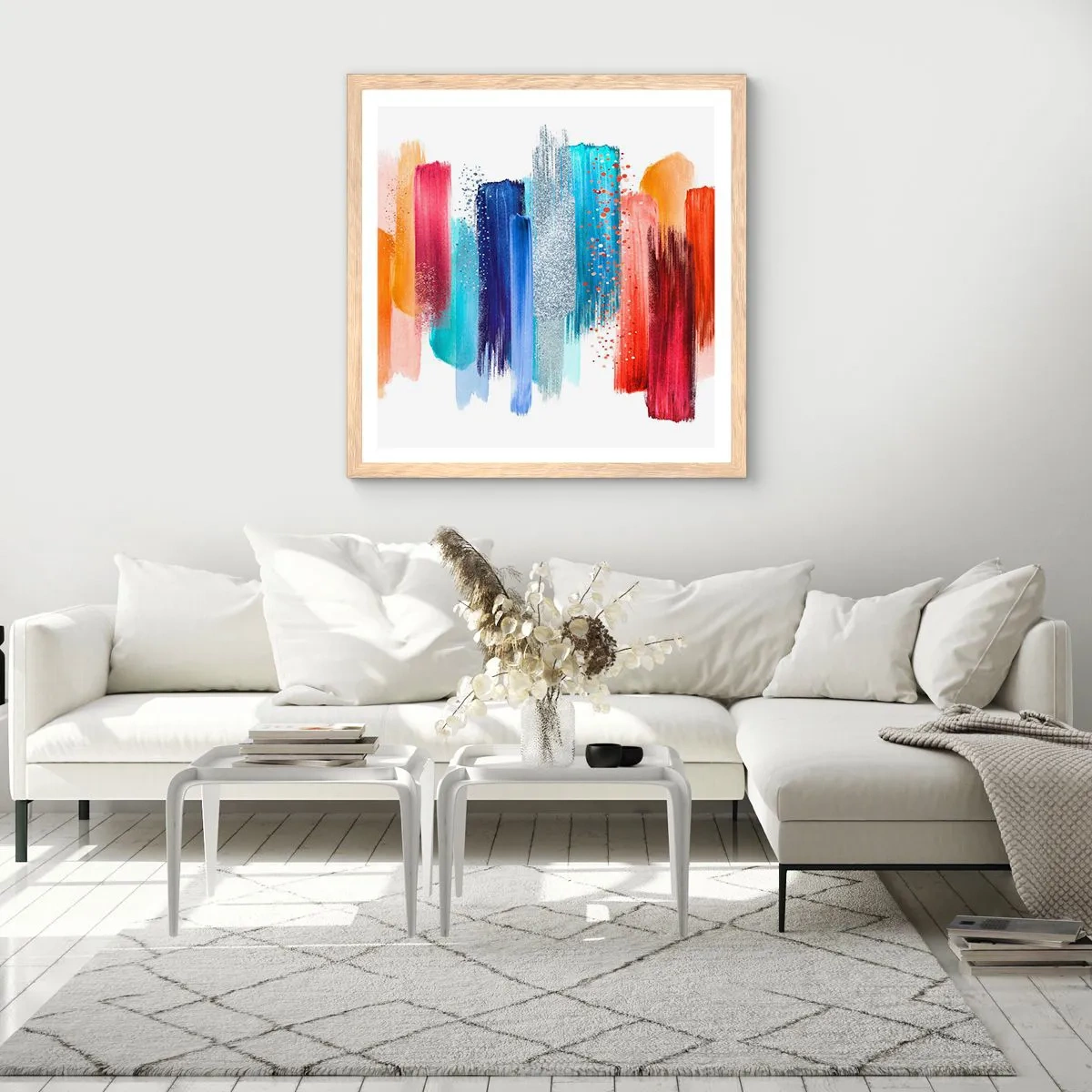 Plakat i ramme af lyst egetræ - Op og ned  - 60x60 cm