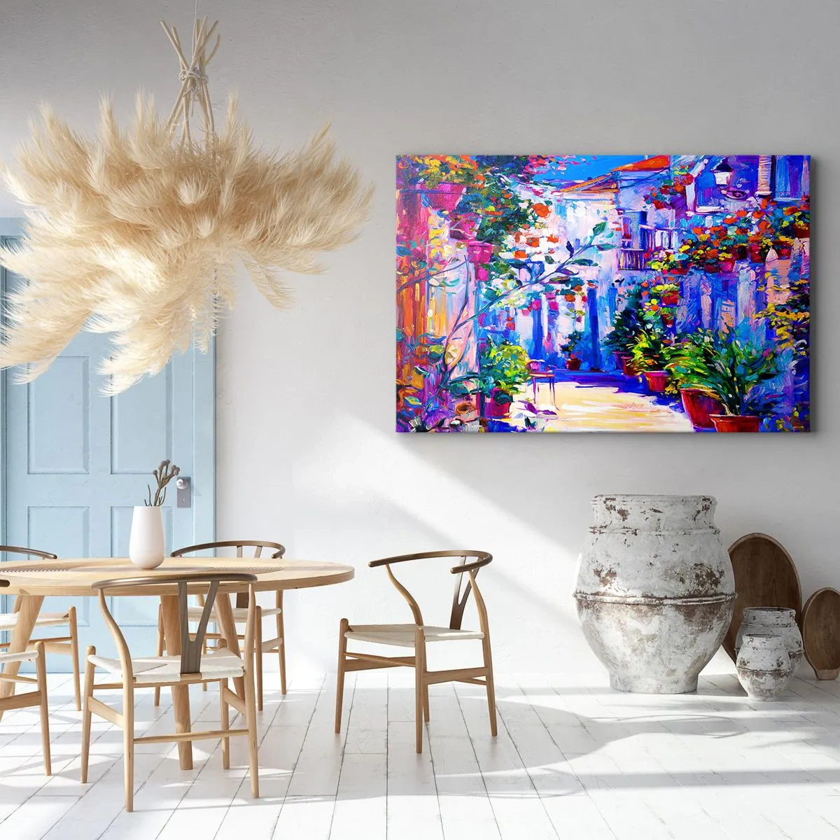 Lærredstryk - Billede på lærred - En farverig gade fuld af blomster - 70x50cm - Impression - Italiensk gade - Moderne vægdekoration til stue og soveværelse ARTTOR