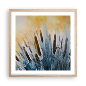 Plakat i ramme af lyst egetræ - Vandets kulde, solens varme - 50x50 cm