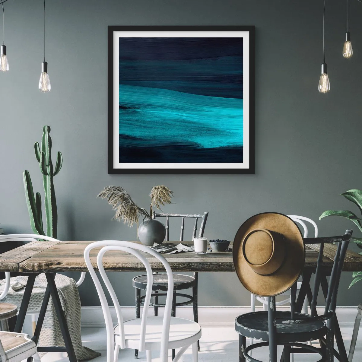 Plakat i sort ramme - Svøm med strømmen - 50x50 cm