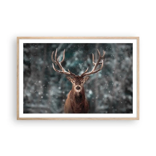 Plakat i ramme af lyst egetræ - Skovens konge kronet - 91x61 cm