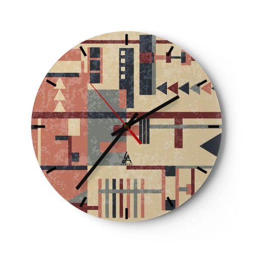 Vægur, Uret - Abstrakt geometrisk mønster i nuancer af beige, rød og grå - 30x30cm - Kombination af vertikaler og niveauer - Moderne vægdekoration til stue, køkken og soveværelse ARTTOR
