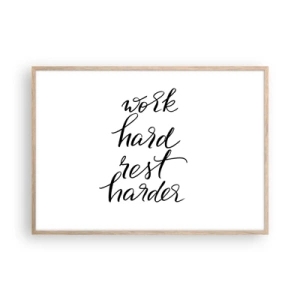 Plakat i ramme af lyst egetræ - Balance i livet - 100x70 cm