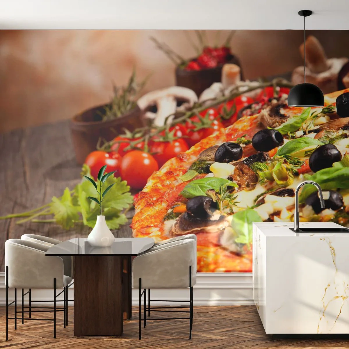 Fototapet Premium Sand - Af tellurholdige bestanddele - Gastronomi, Pizza, Italien - 100x70 cm