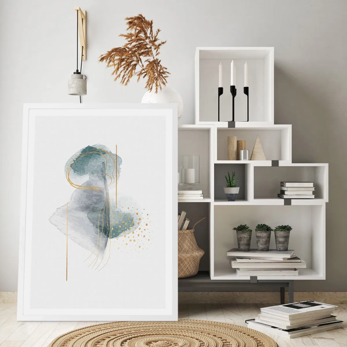 Plakat i hvid ramme - Om forholdet mellem grå og guld - 40x50 cm