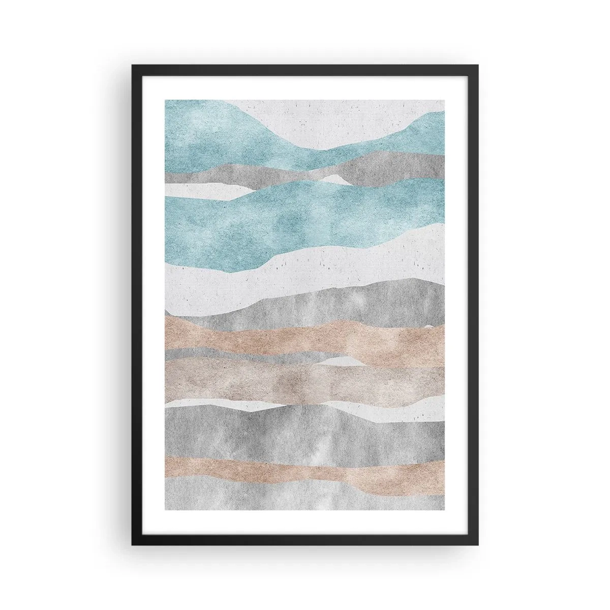 Plakat i sort ramme - Minimalistiske bølger i nuancer af blå og beige - 50x70cm - En undersøgelse af intimitet - Moderne vægdekoration til stue og soveværelse ARTTOR