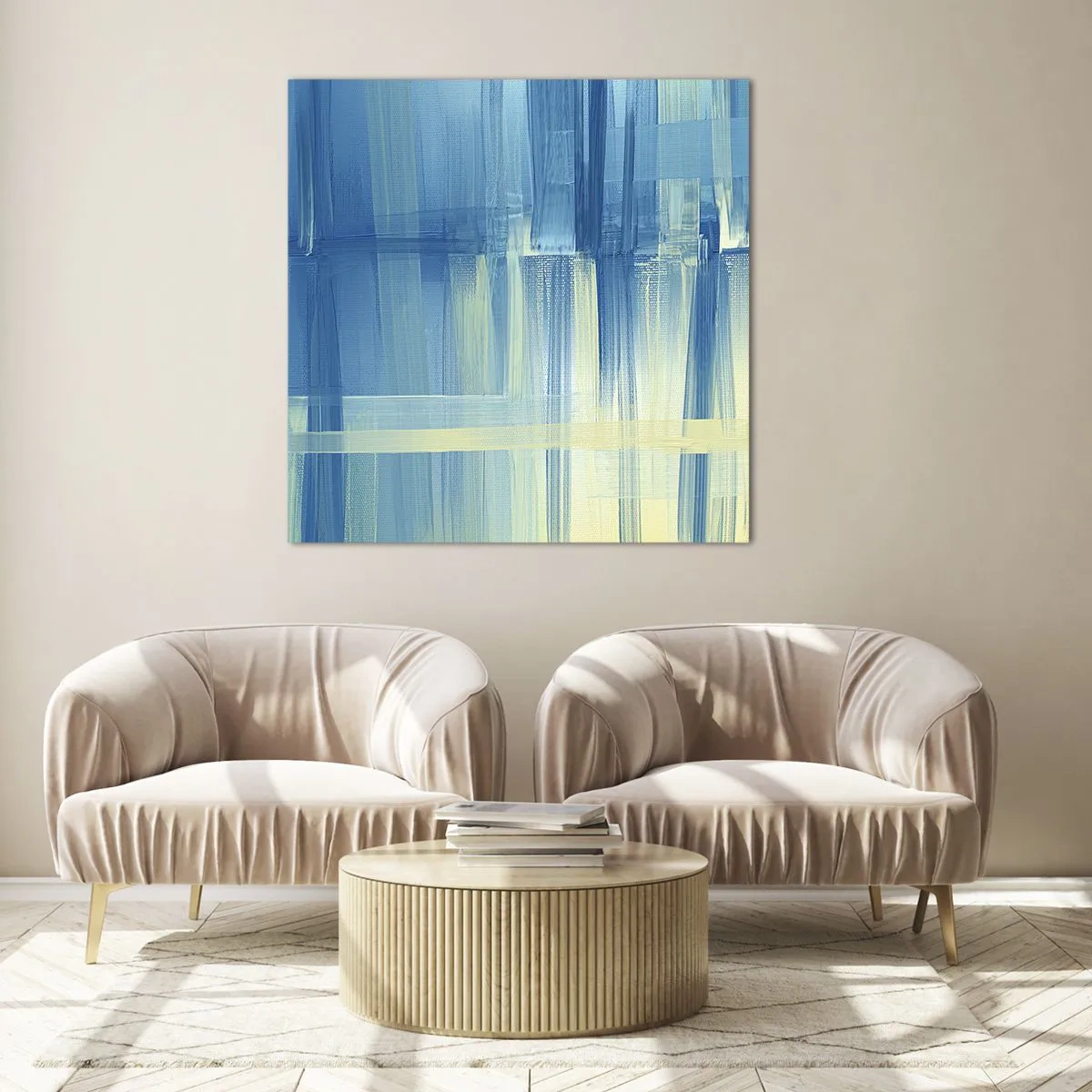 Billede på glas - Komposition i turkis - 60x60 cm