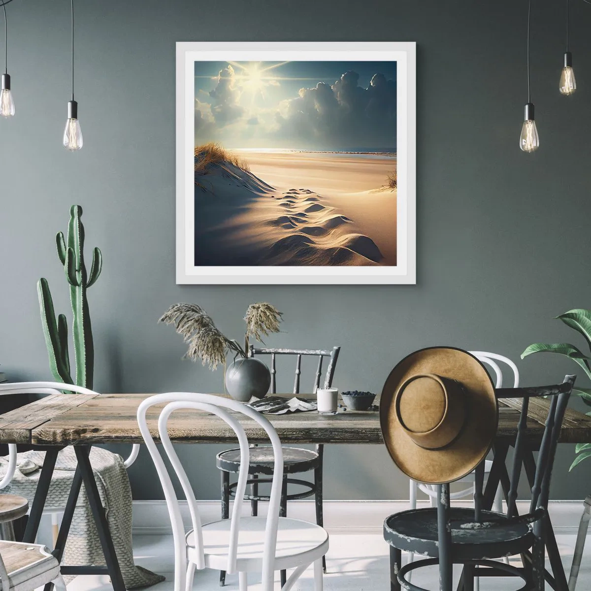 Plakat i hvid ramme - Beroligende landskab - 60x60 cm