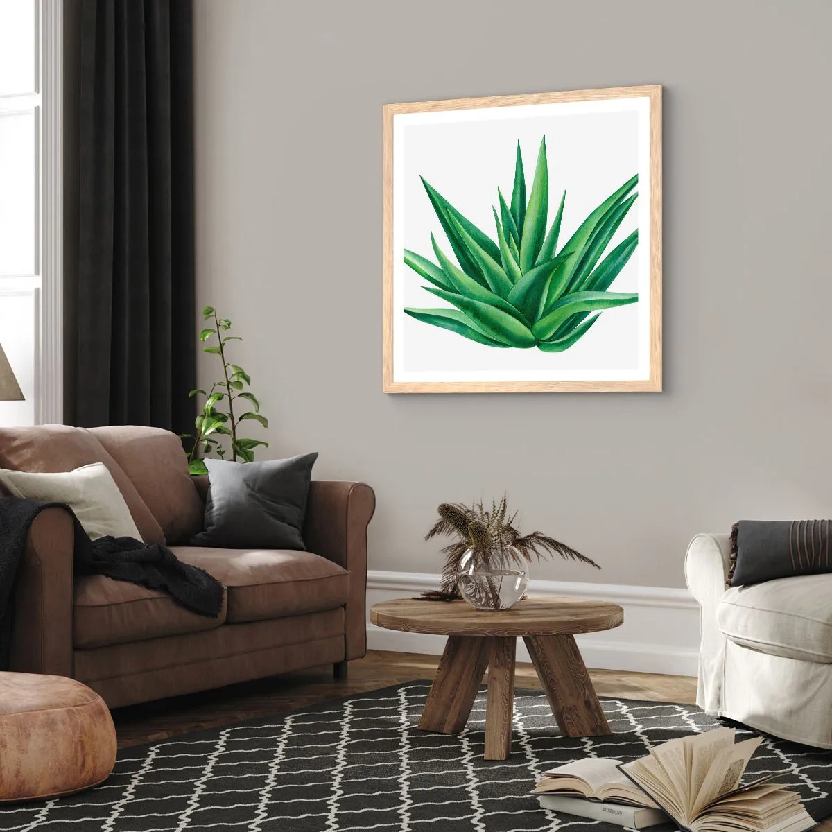 Plakat i ramme af lyst egetræ - Grøn - styrke - liv - 60x60 cm