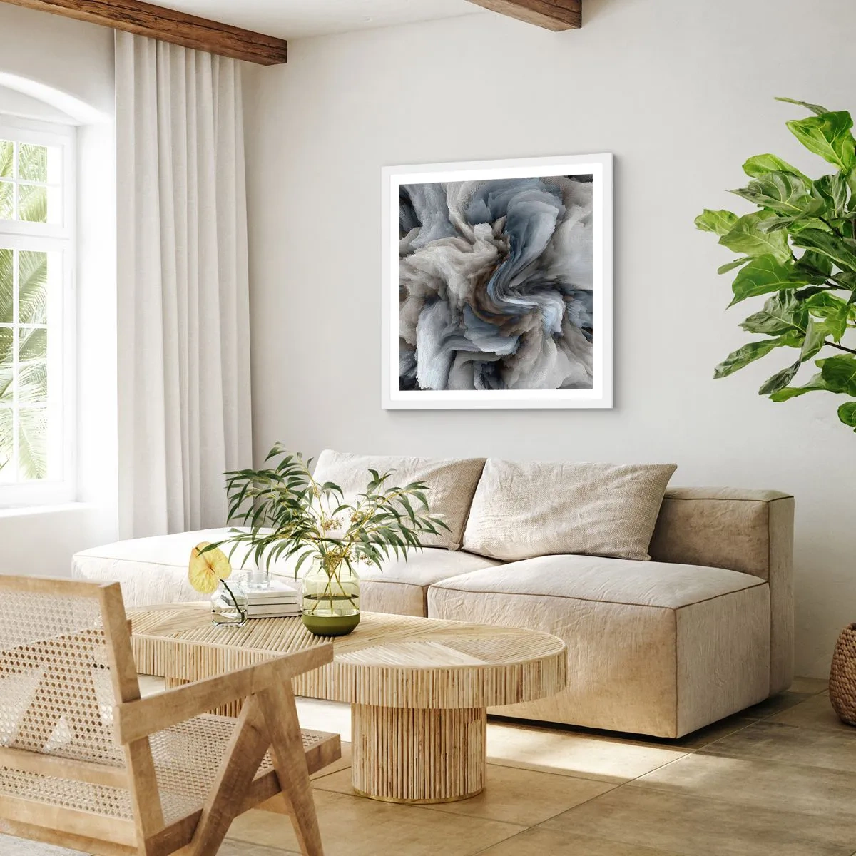 Plakat i hvid ramme - Sten og blomst - 40x40 cm