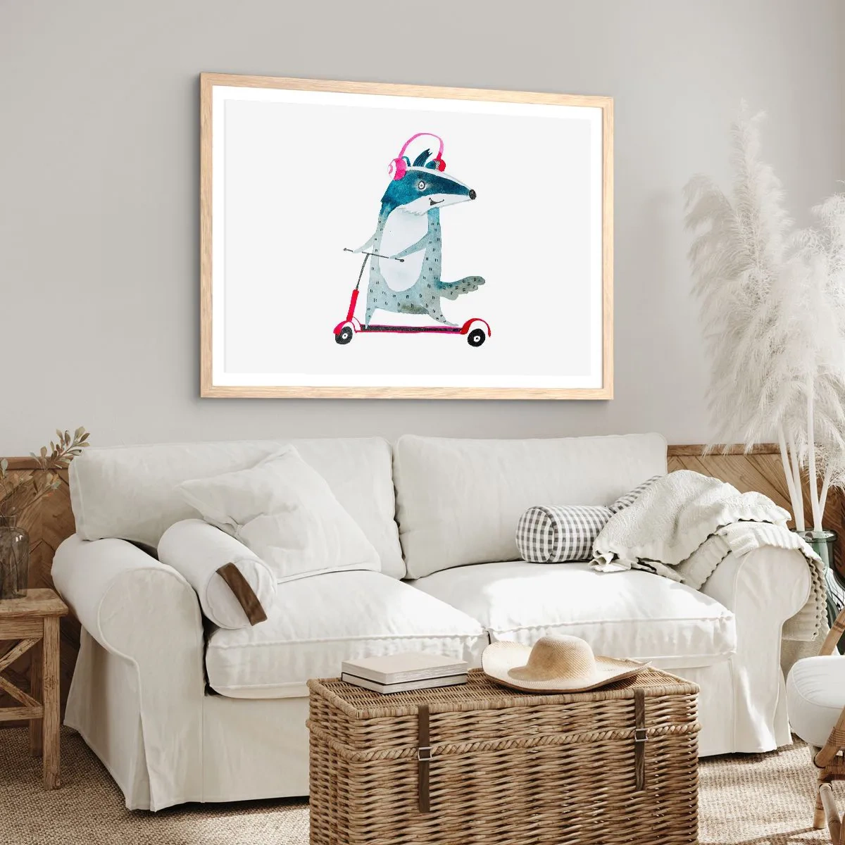 Plakat i ramme af lyst egetræ - Grævlingens glæder - 50x40 cm