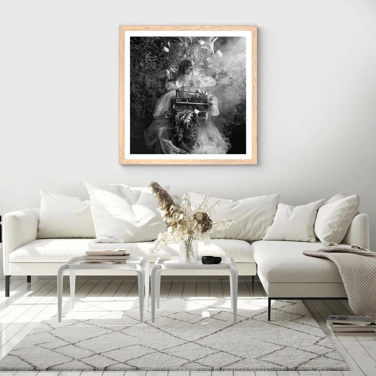 Plakat i ramme af lyst egetræ - Selve Moder - Naturen - 50x50 cm