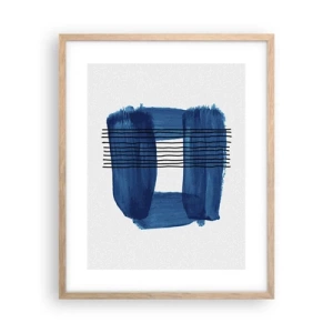 Plakat i ramme af lyst egetræ - Blå-sort sammensætning - 40x50 cm