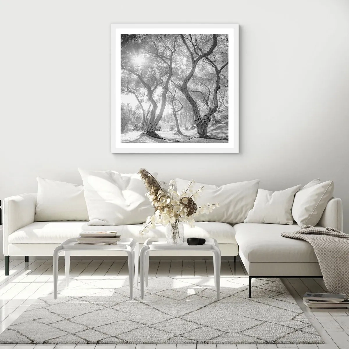 Plakat i hvid ramme - I en olivenlund - 30x30 cm