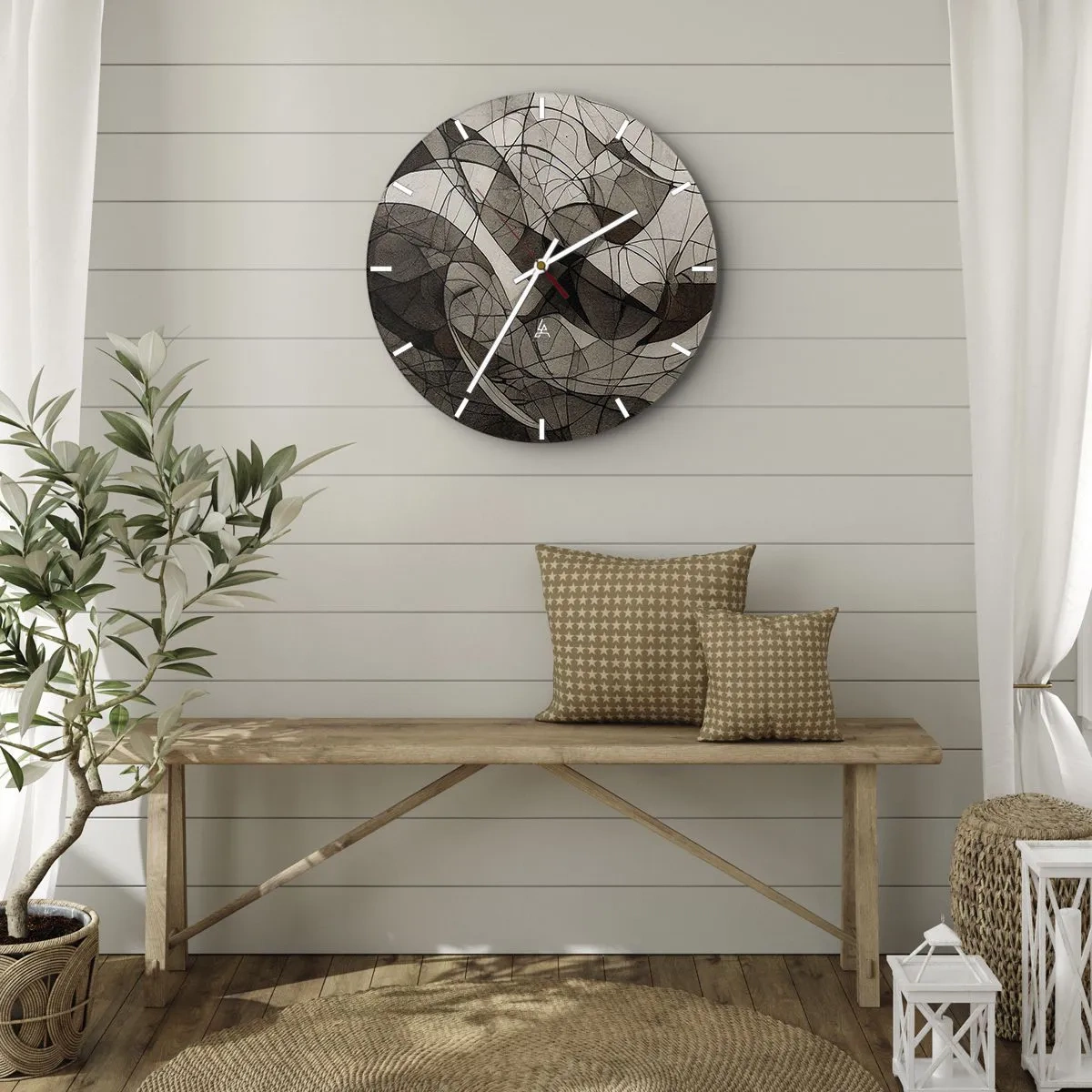 Vægur, Uret - Organisk abstraktion i jordfarver med dynamiske linjer - 30x30cm - Cirkulation af jordens farver - Moderne vægdekoration til stue, køkken og soveværelse ARTTOR