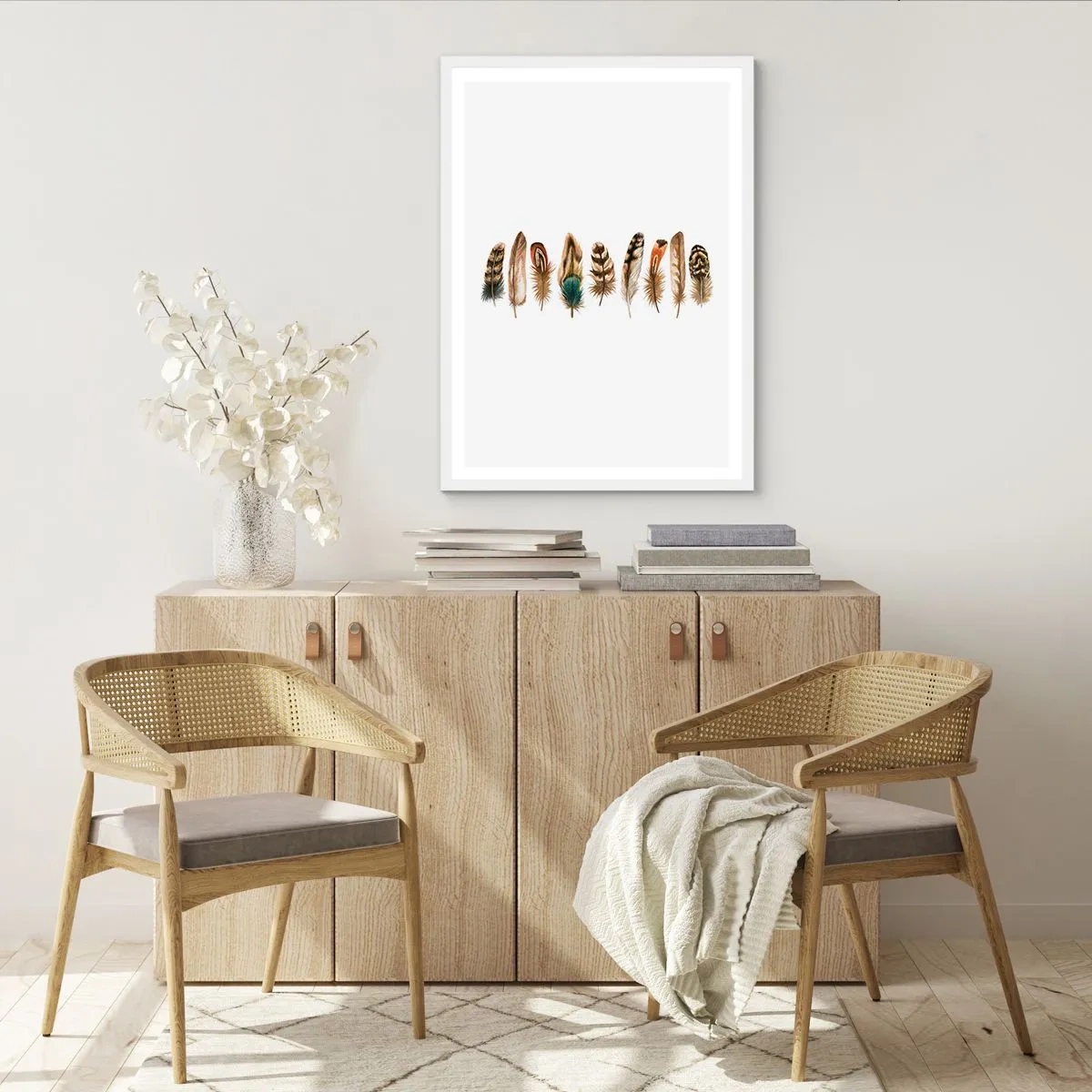 Plakat i hvid ramme - Variation med fjer - 61x91 cm