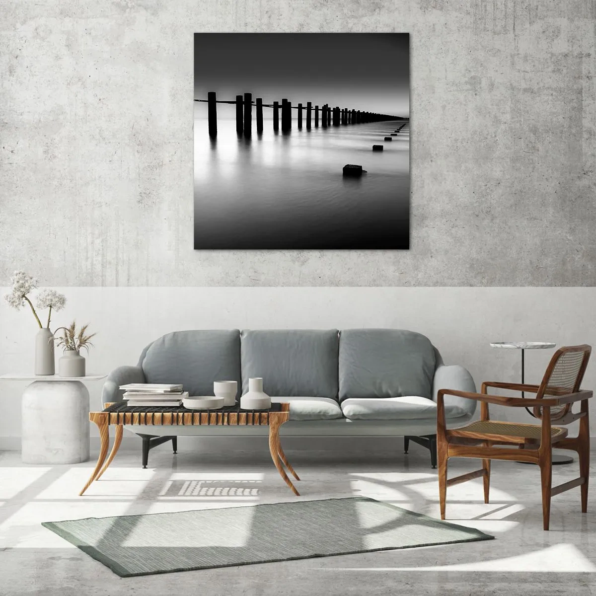 Billede på glas - Grå dales i tågen - 60x60 cm