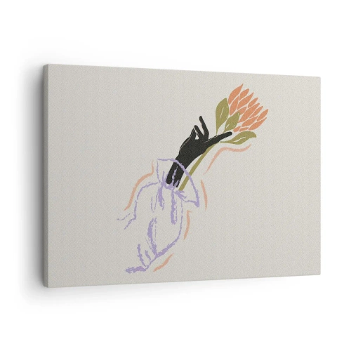 Lærredstryk - Billede på lærred - En minimalistisk blomsterbuket i en delikat stil - 70x50cm - En søsterlig berøring - Moderne vægdekoration til stue og soveværelse ARTTOR