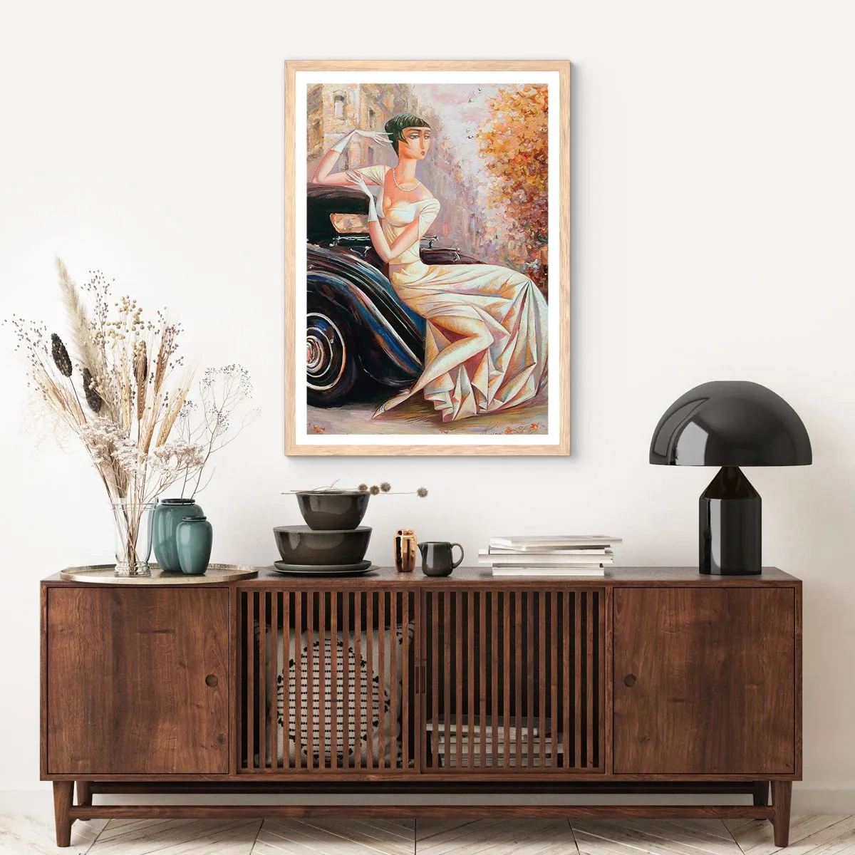 Plakat i ramme af lyst egetræ - Retro elegance - 50x70 cm