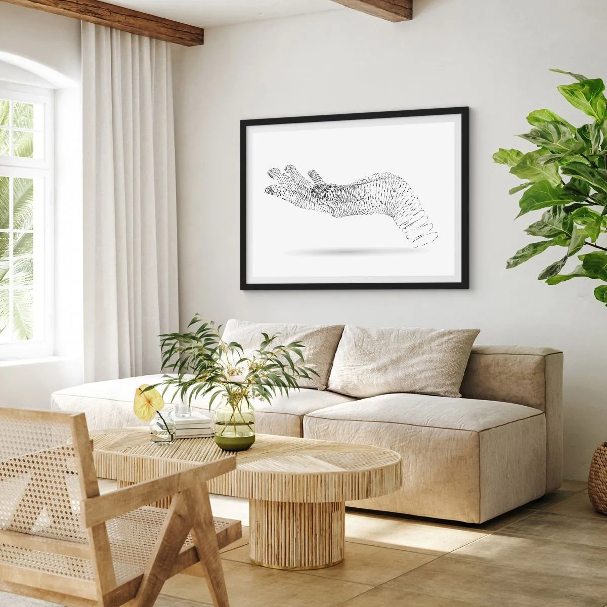 Plakat i sort ramme - Fjedrende hånd - 100x70 cm