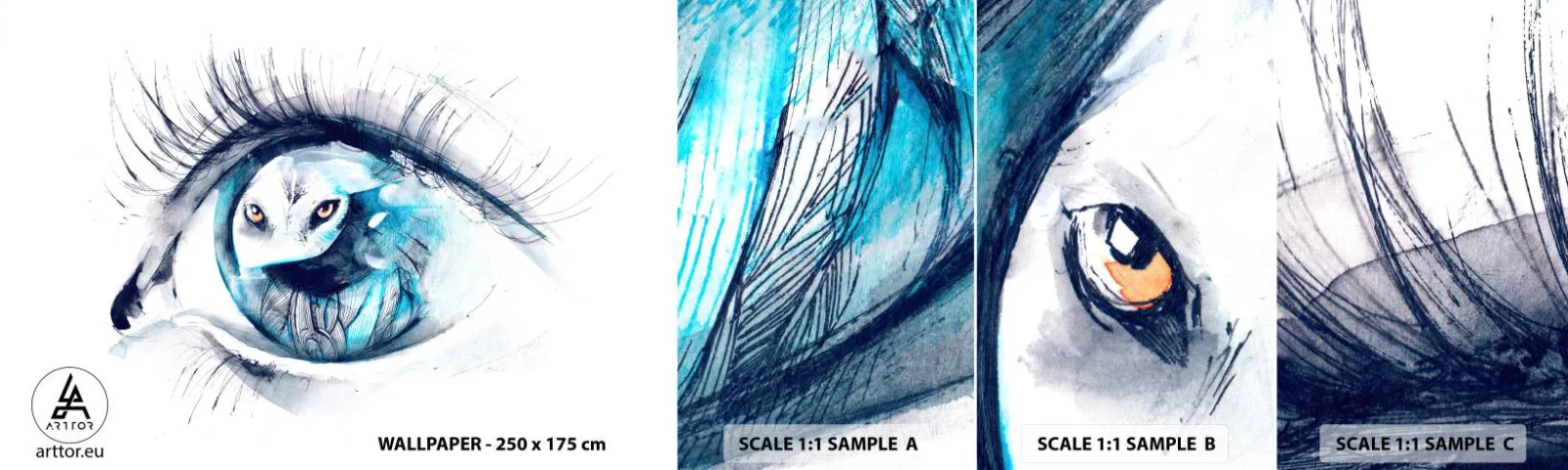Fototapet Prøve Standard Eco - Øje mod øje med vildskab - Abstraktion, Øje, Ugle - 100x30 cm
