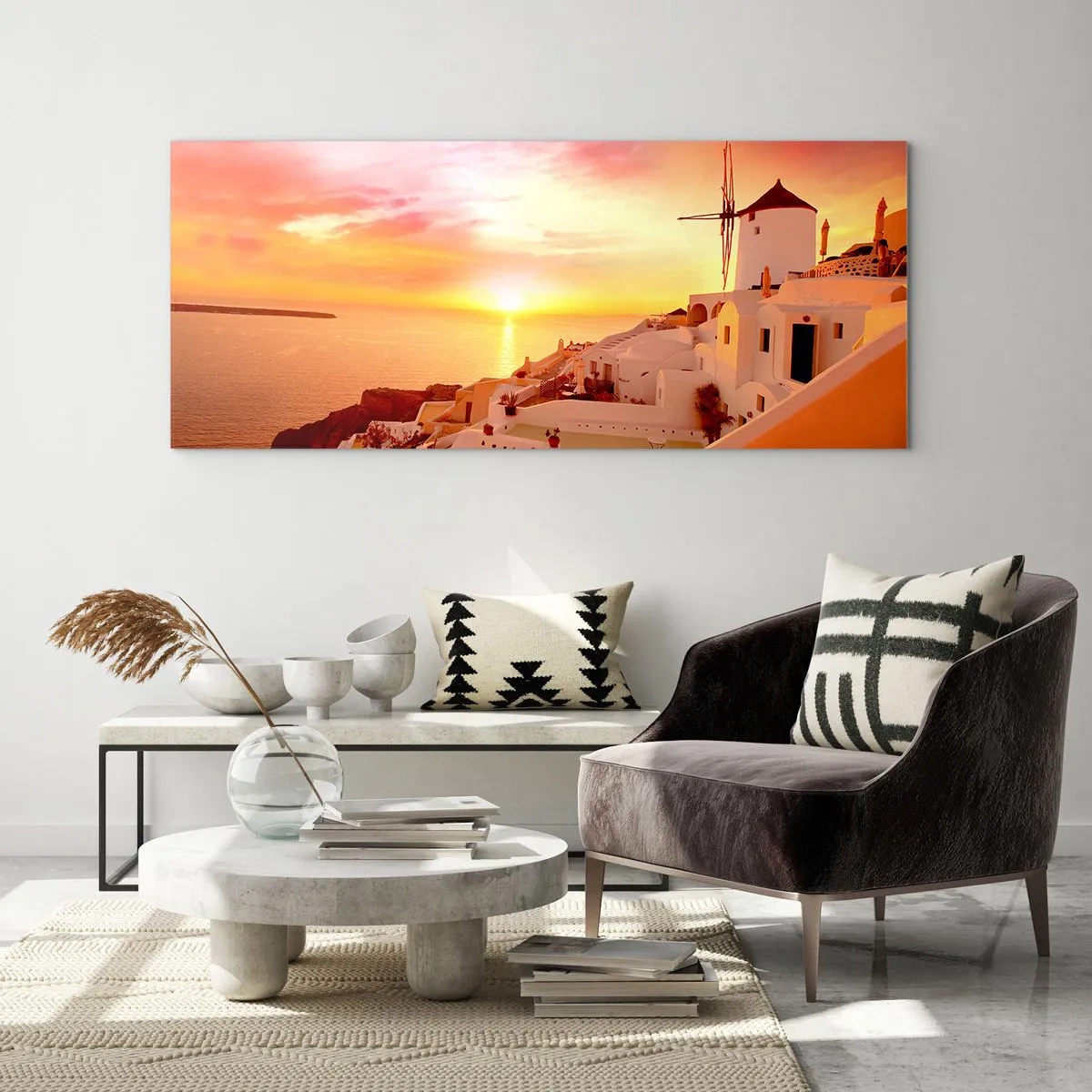 Billede på glas - Opløses i hvidt og guld - 100x40 cm