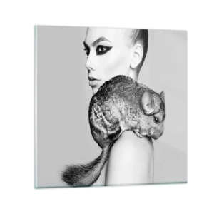Billede på glas - Dame med en chinchilla - 70x70 cm
