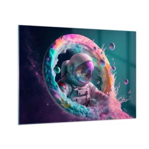 Billede på glas - Astronaut i farverigt rum - 70x50cm - Stjerneport - Moderne vægdekoration til stue og soveværelse ARTTOR