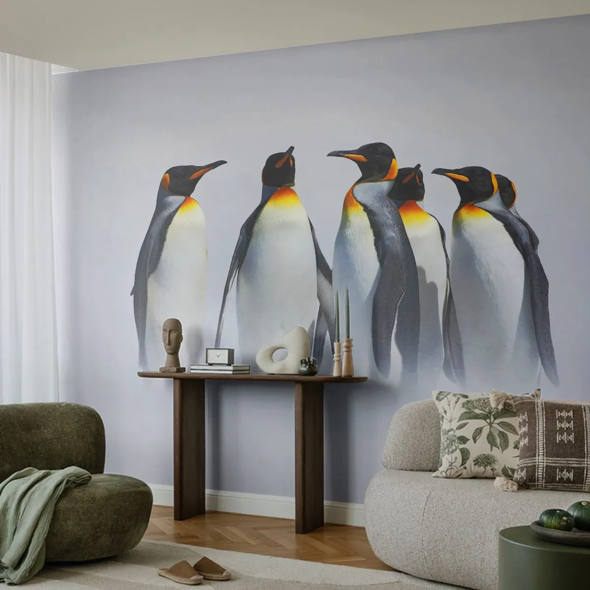 Fototapet Standard Eco - Møde i aftenkjole - Dyr, Pingvin, Natur - 200x140 cm