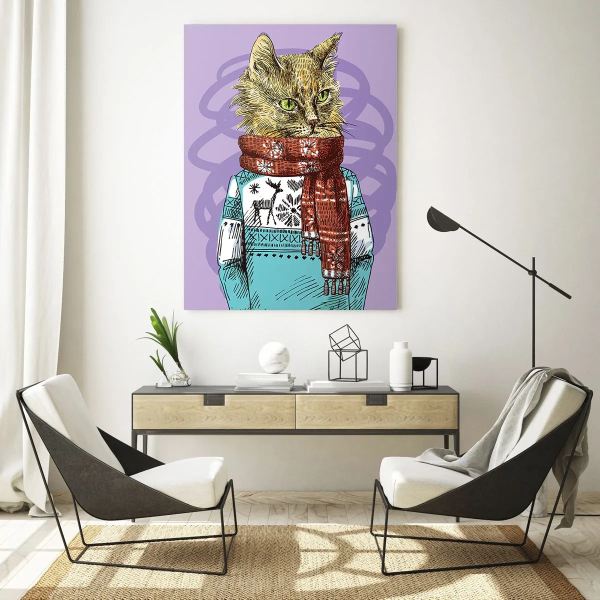 Billede på glas - En kat ikke kun i sko - 70x100 cm