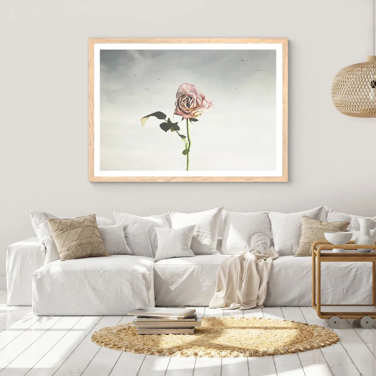 Plakat i ramme af lyst egetræ - Velkomst til foråret - 100x70 cm