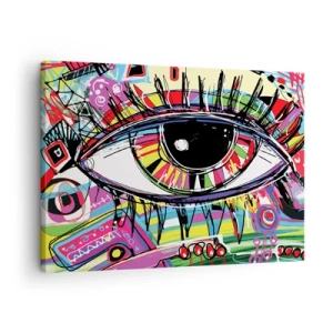 Lærredstryk - Billede på lærred - Farverigt abstrakt graffitiøje - 70x50cm - Et farverigt øje - en farverig sjæl - Moderne vægdekoration til stue og soveværelse ARTTOR