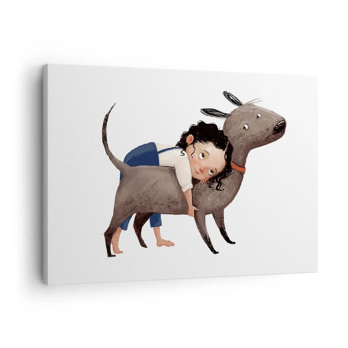 Lærredstryk - Billede på lærred - Tegneserieillustration af et barn, der krammer en hund - 70x50cm - Bedste venner - Moderne vægdekoration til stue og soveværelse ARTTOR