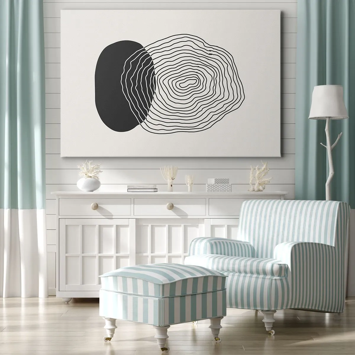 Lærredstryk - Billede på lærred - Abstrakt mønster med linjer og former i sort og hvid - 70x50cm - Varighed og vibration - Moderne vægdekoration til stue og soveværelse ARTTOR