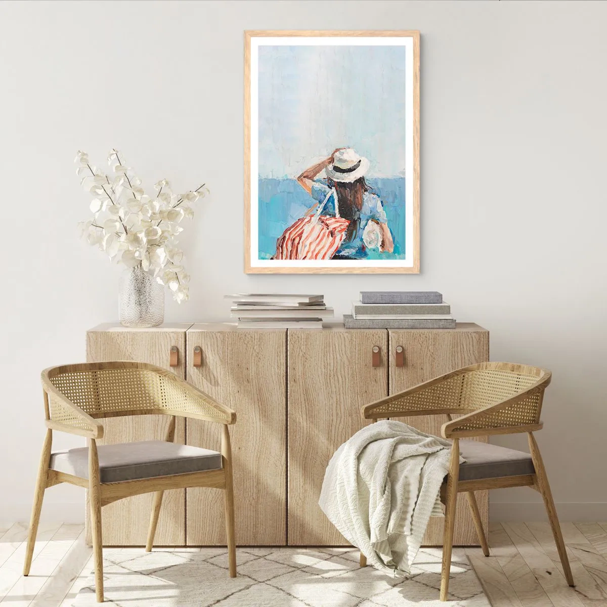 Plakat i ramme af lyst egetræ - Velkommen på ferie - 30x40 cm