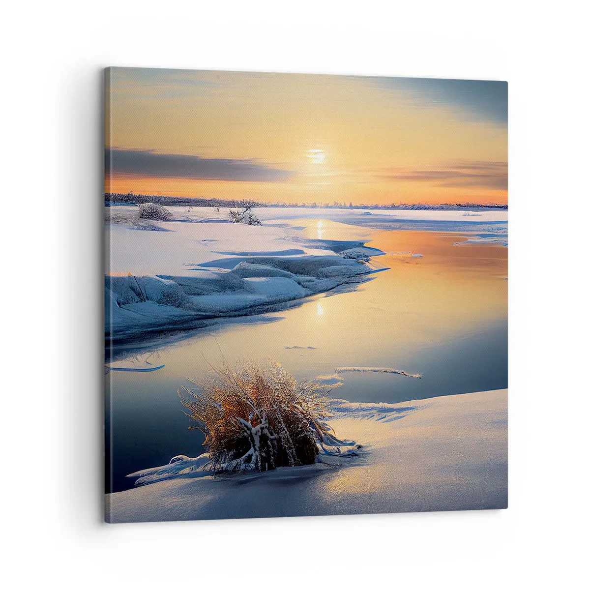 Lærredstryk - Billede på lærred - Vintersolnedgang - 60x60 cm