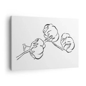 Lærredstryk - Billede på lærred - En delikat omrids af en bomuldsgren på en hvid baggrund - 70x50cm - Bomuld ned - Moderne vægdekoration til stue og soveværelse ARTTOR