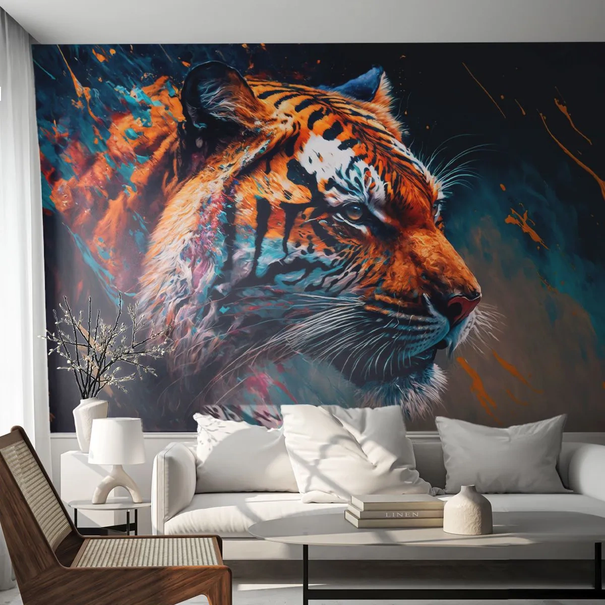 Fototapet Premium Sand - Vild skønhed - Tiger, Farverig, Dyr - 250x175 cm